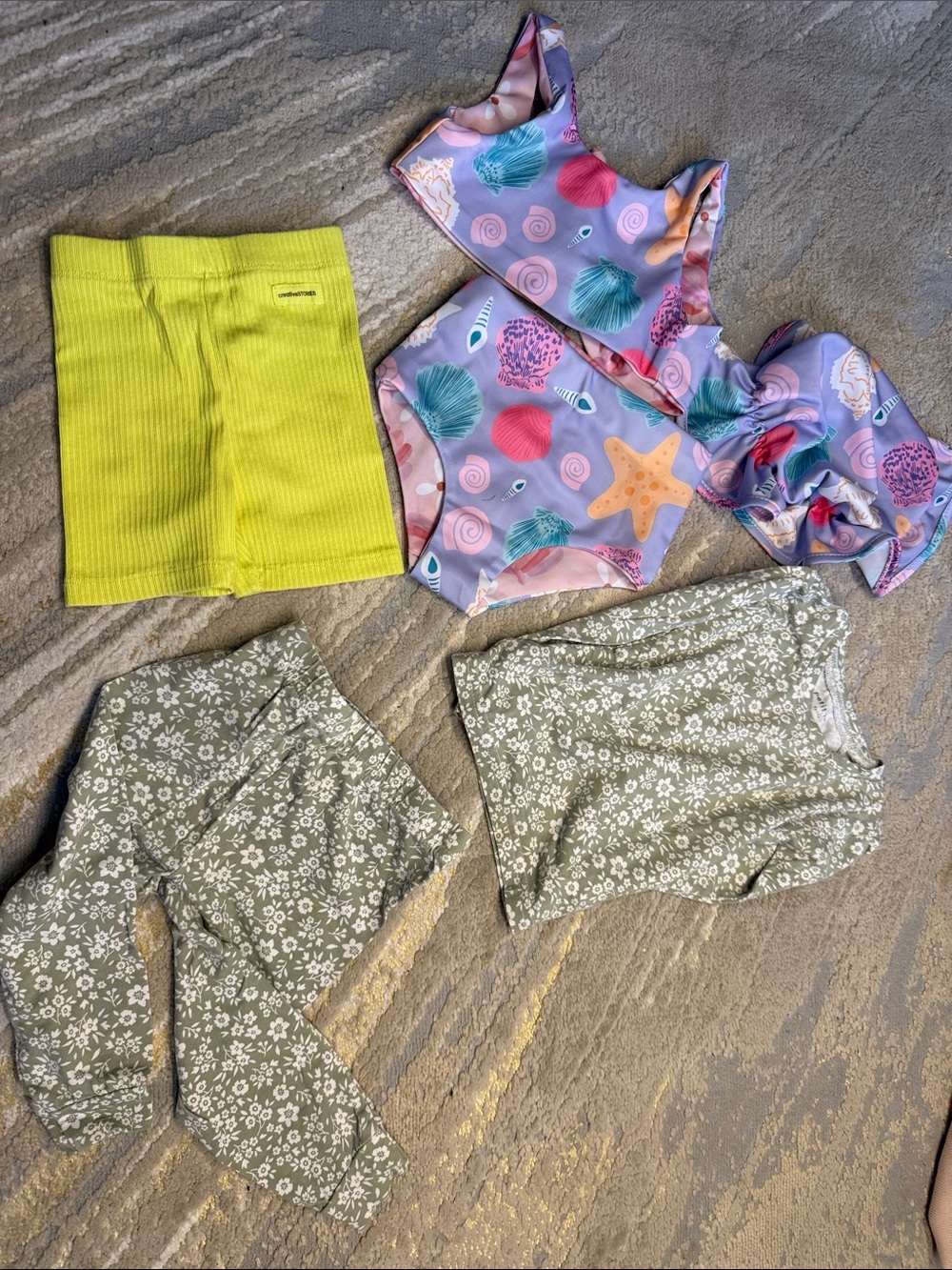 Purple Seashell Print Girls Bikini Set with Swim Cap - Unbranded